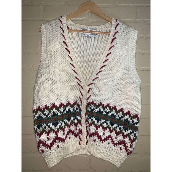 Vintage Embroidered Button Down Knit Sweater Vest Medium - Picture 1 of 11